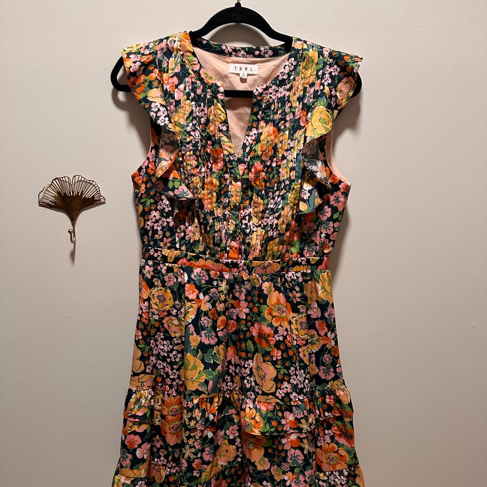 THML Orange and Blue Flutter Sleeve Sundress